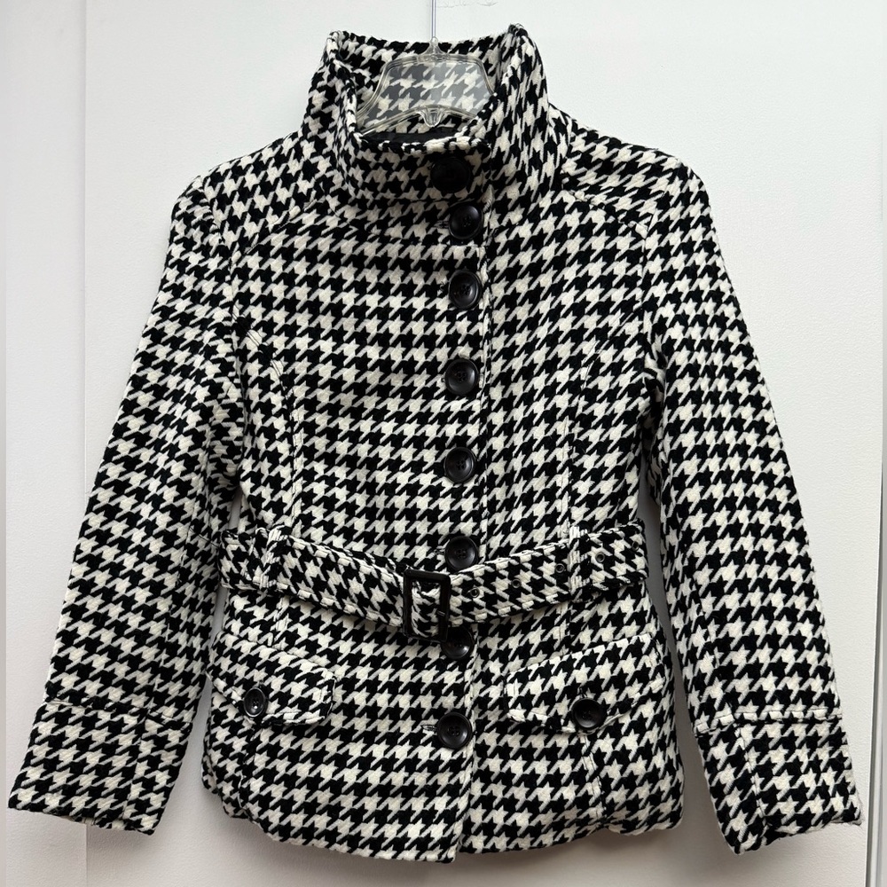 Last Kiss Black and White Houndstooth Pea Coat